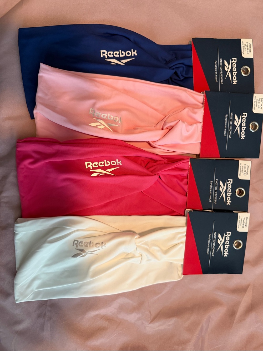 Reebok Knotted Headwraps - Set of 4 (pinks, white, blue) - NWT